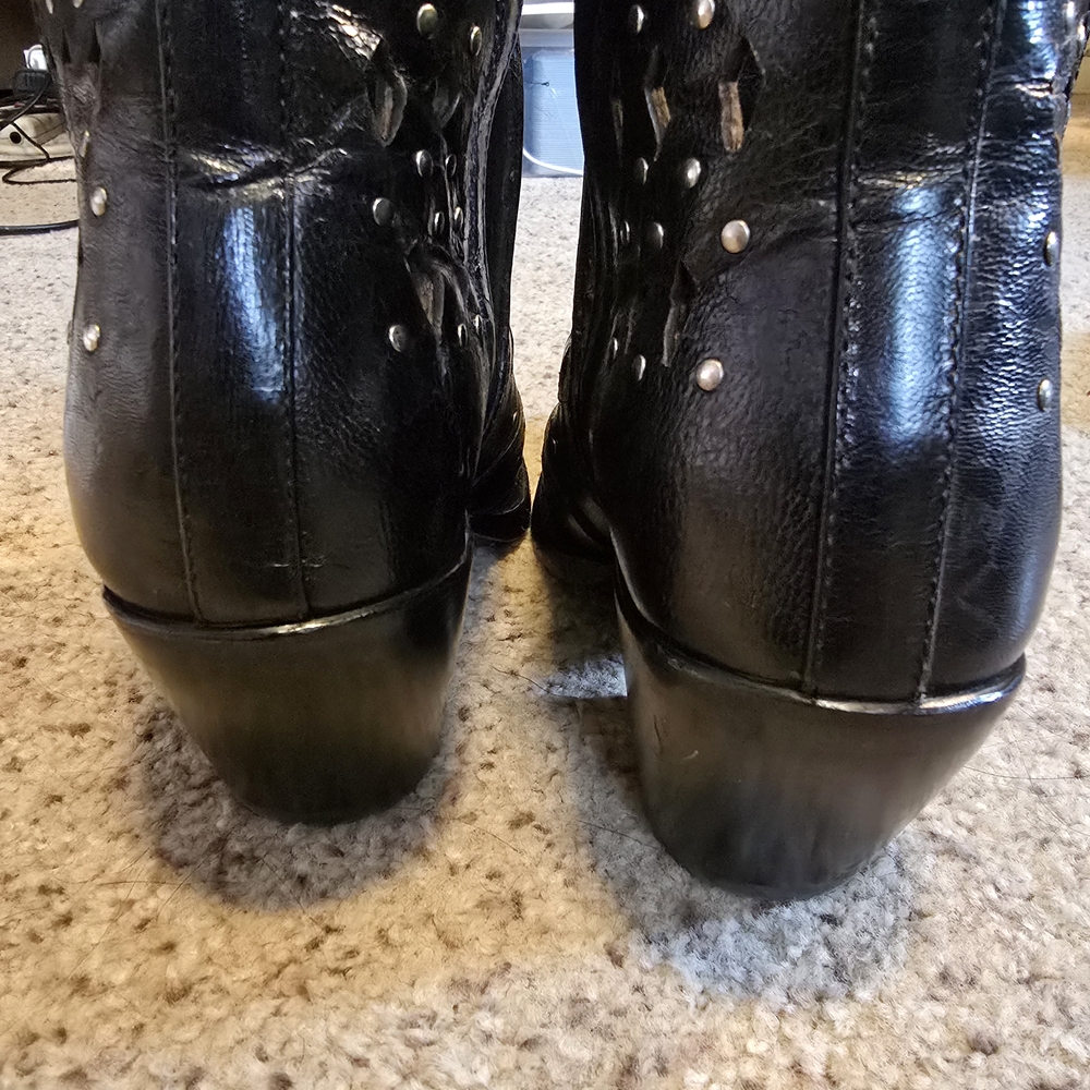 Black Cutout Leather Boots - Picture 4 of 5